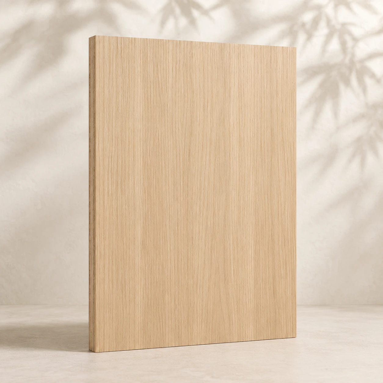 Whole sheet of plywood faced with straight-grain light oak-look engineered veneer